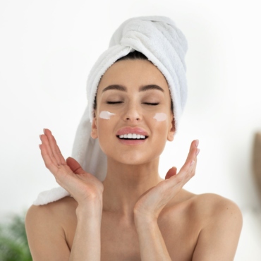 Morning beauty treatments, skin moisturizers, anti-aging cosmetics and enjoying procedures